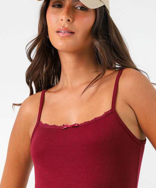 Blusa Feminina Canelada Alças Finas Marisa Vinho