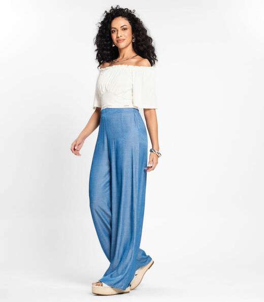 Calça Pantalona Feminina Rovitex Azul