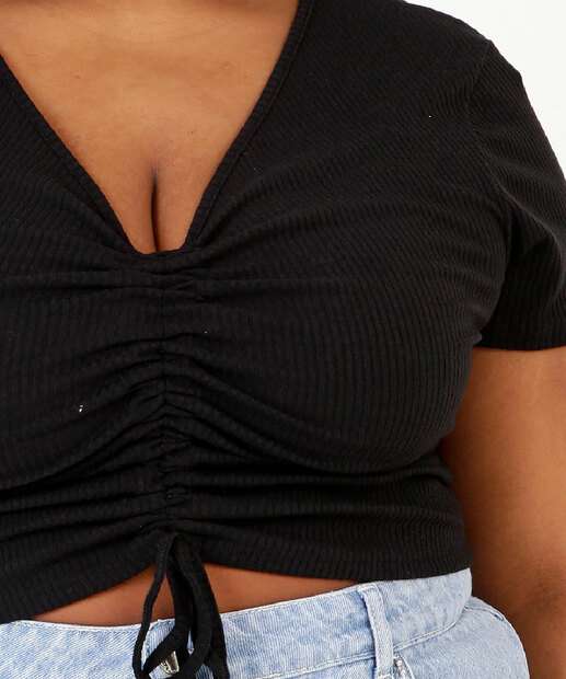 Blusa Plus Size Feminina Cropped Manga Curta Marisa