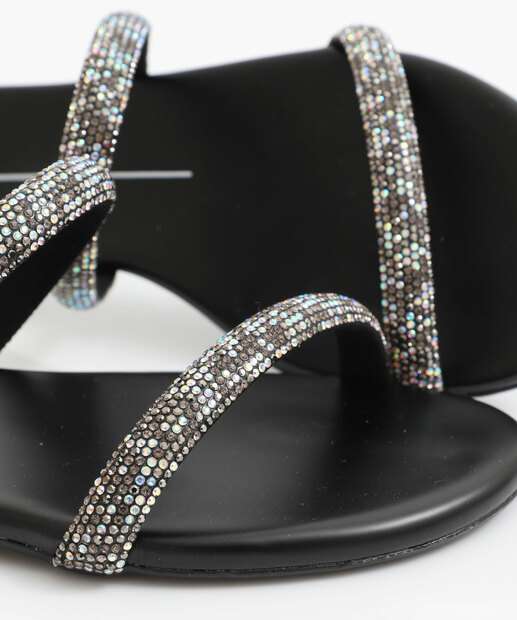 Rasteirinha Feminina Tiras Strass Moleca Preto