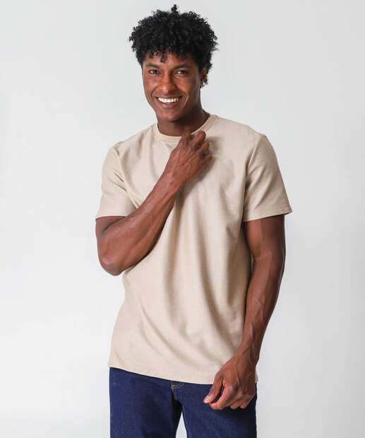Image_Camiseta Masculina Textura Manga Curta Marisa Caqui