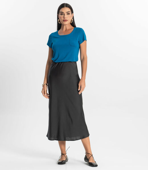 Blusa Feminina Viscotorcion Com Bolso Rovitex Azul