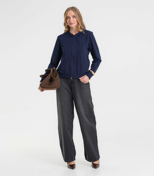 Jaqueta Feminina Básica Moletom Peluciado Rovitex Azul