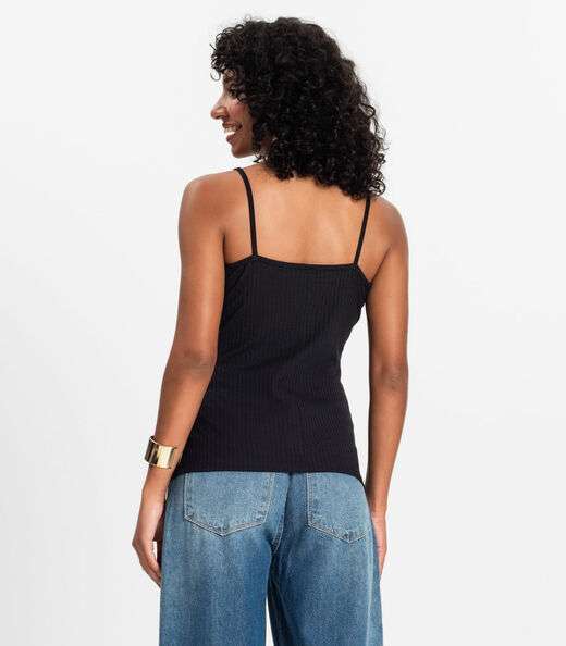 Blusa De Alça Feminina Ribana Canelada Rovitex Preto