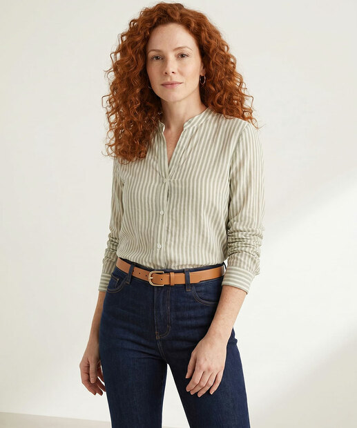 Image_Camisa Feminina Listrada Manga Longa Marisa Verde