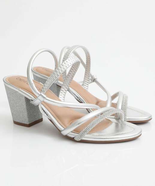Sandália Salto Grosso Feminina Beira Rio Prateada