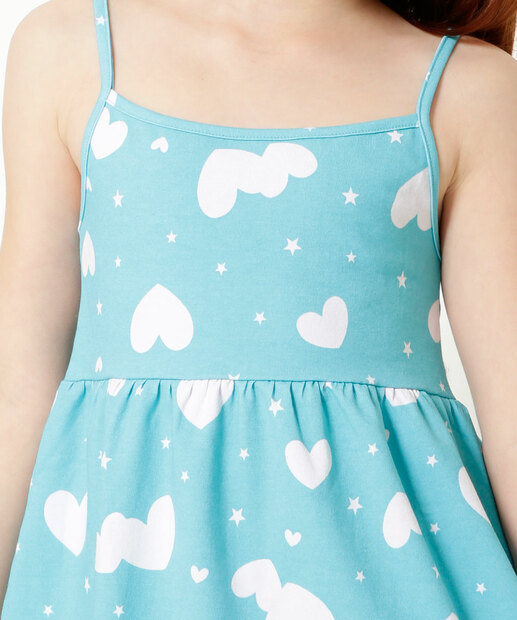 Vestido Infantil Estampa Corações Alças Finas Tam 4 a 10