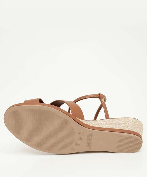 Sandália Anabela Feminina Tiras Caramelo