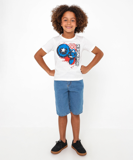 Camiseta Infantil Capitão América Marvel Tam 4 a 10 Off White