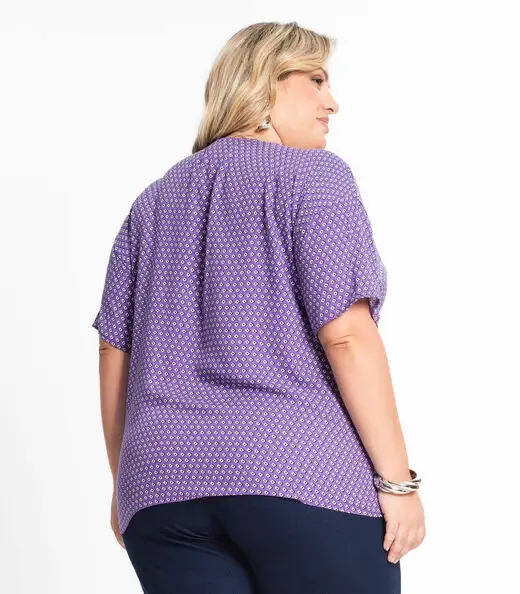 Camisa Feminina Plus Size Estampada Secret Glam Roxo