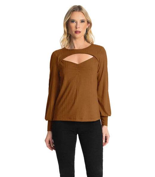 Image_Blusa Manga Longa Canelada Rovitex Marrom
