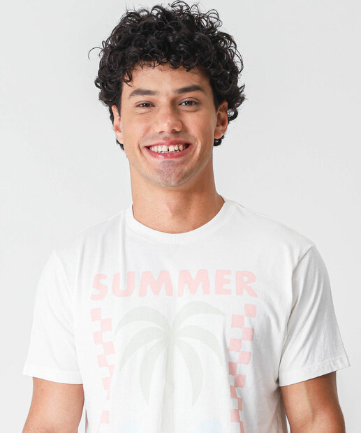 Camiseta Masculina Estampa Surf Manga Curta MR Off White