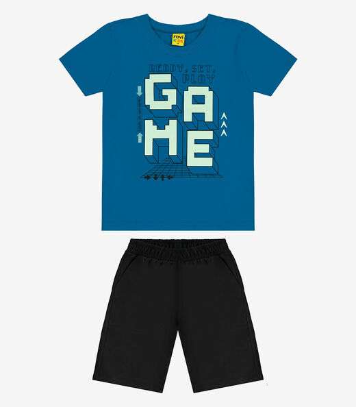 Conjunto Infantil Camiseta Com Bermuda Rovi kids Azul