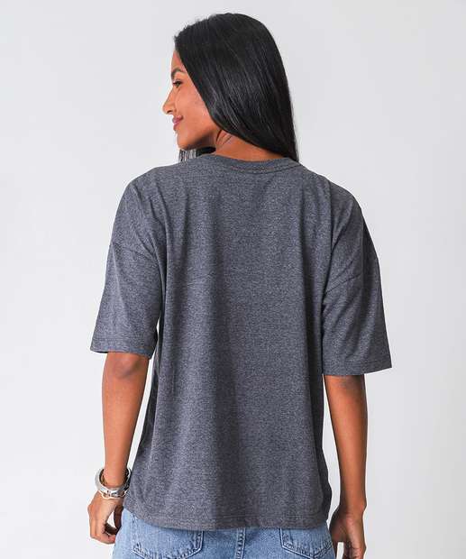 Camiseta Feminina Oversized Stitch Cinza