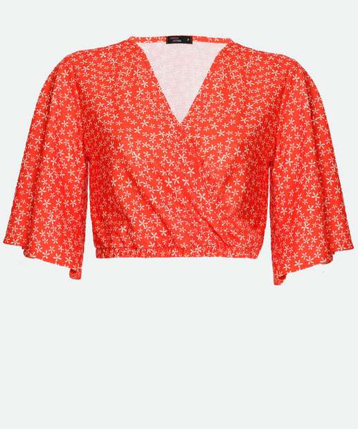 Blusa Cropped Feminina Estampa Flores Transpassada Marisa