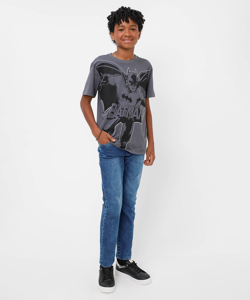 Camiseta Juvenil Batman Warner Bros Tam 10 a 16 Cinza