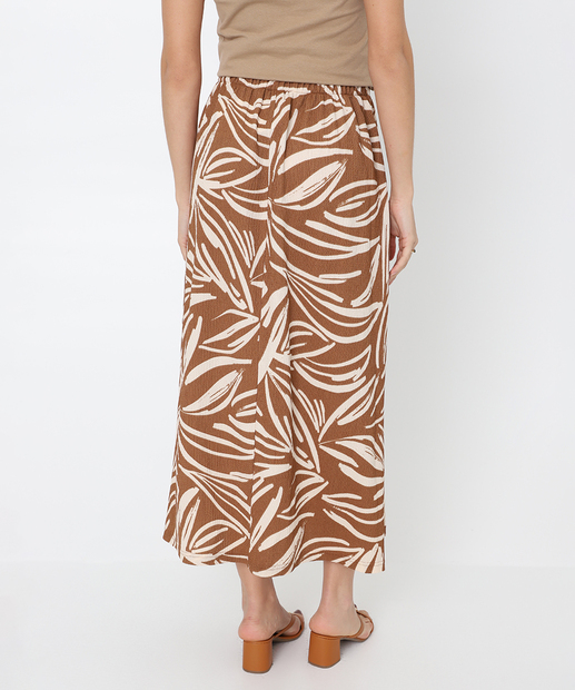 Saia Midi Feminina Estampada Crinkle Marisa Marrom