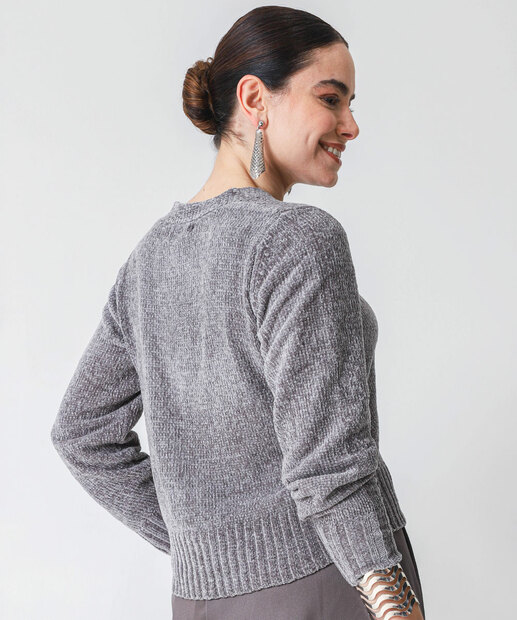 Cardigan Feminino Chenille Marisa Cinza