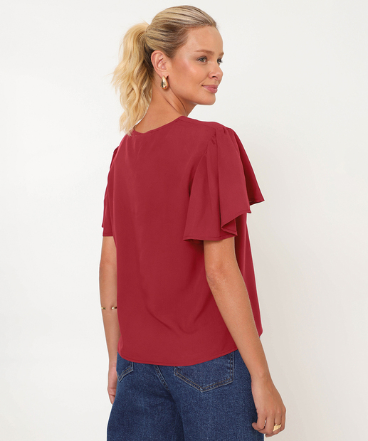 Blusa Feminina Aviamento Manga Curta Marisa Vinho