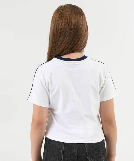 Blusa Juvenil Manga Curta Friso Kuromi Tam 10 a 16 Off White