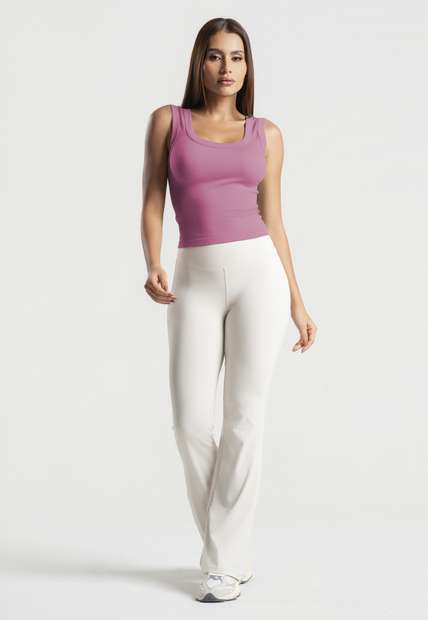 Regata Canelada em Malha Poliamida Rosa Wemood