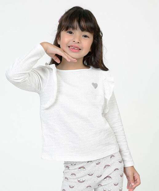 Camiseta Infantil Manga Longa Babado Marisa Tam 4 a 10