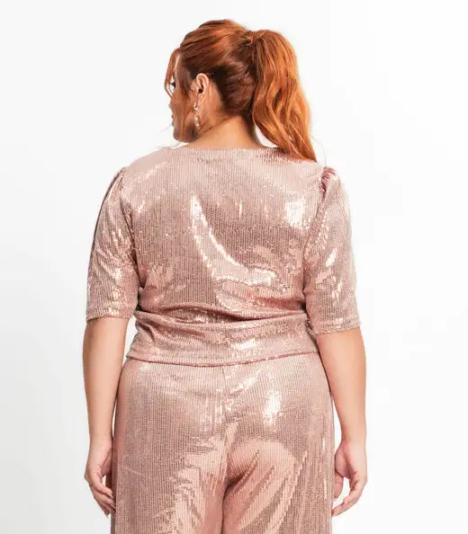 Blusa Feminina Plus Size Em Paetê Secret Glam Unica