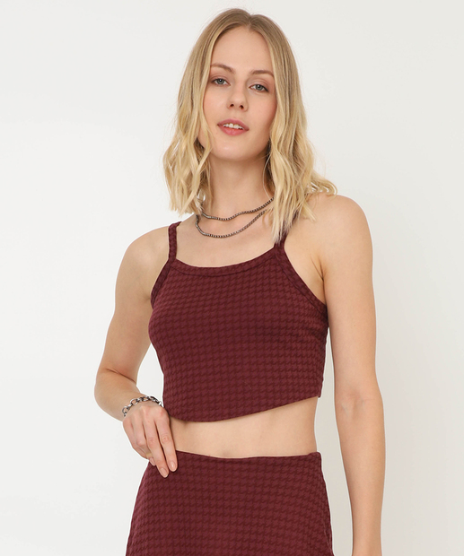 Image_Blusa Cropped Feminina Xadrez Alças Finas Marisa Vermelho