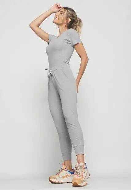 Blusa  Básica Manga Curta Malha Canelada Mescla