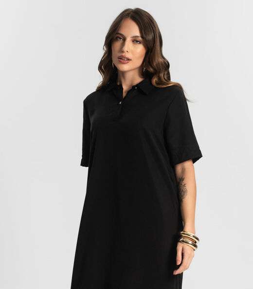 Vestido Midi Com Fenda Lateral Endless Preto