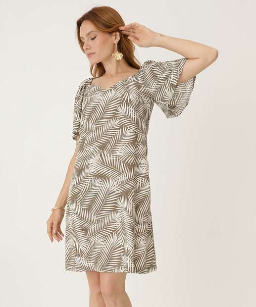 Image_Vestido Feminino Manga Curta Estampa Folhagem Marisa