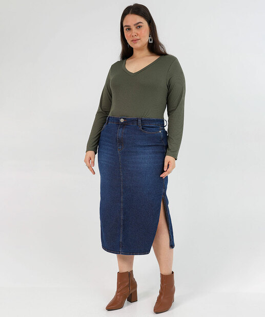 Blusa Plus Size Feminina Canelada Marisa Verde