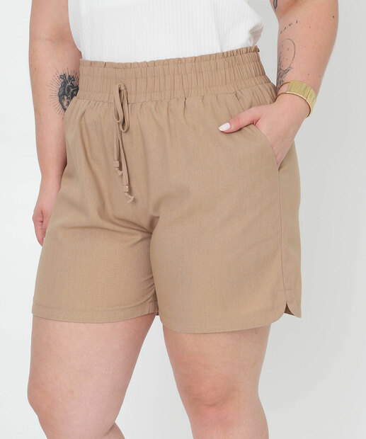 Short Plus Size Feminino Cordão Marisa Bege