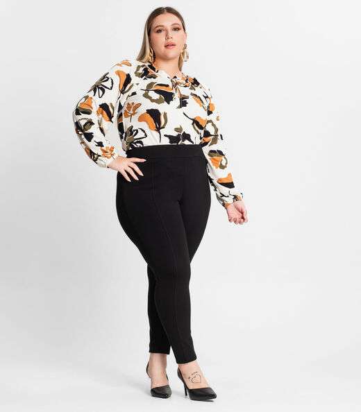 Blusa Estampada Manga Longa Plus Size Secret Glam Bege