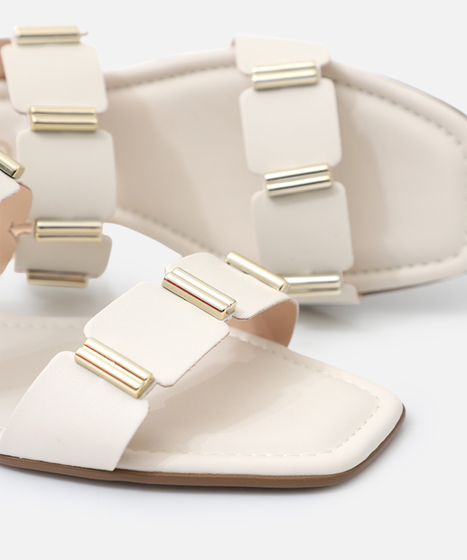 Rasteirinha Feminina Tiras Tachas Via Uno Off White