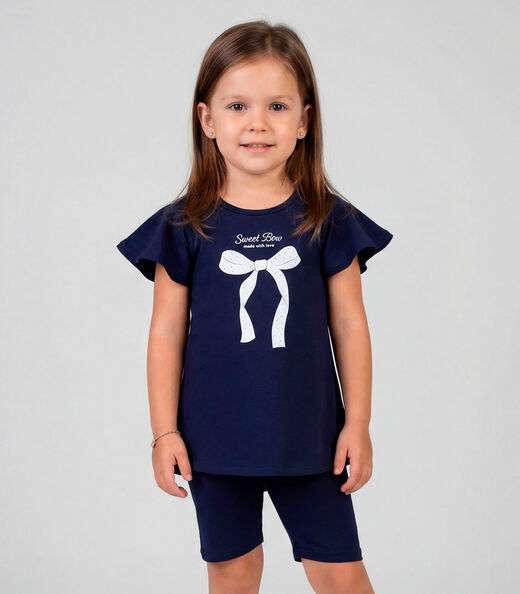 Conjunto Infantil Feminino Blusa E Ciclista Select Azul
