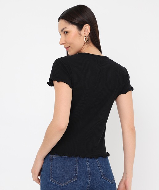 Blusa Feminina Canelada Manga Curta Marisa Preto