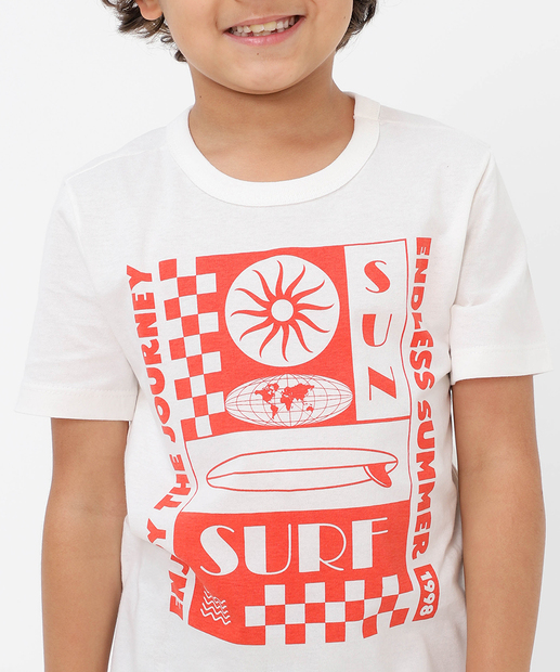 Camiseta Infantil Estampa MR Tam 4 a 10 Off White