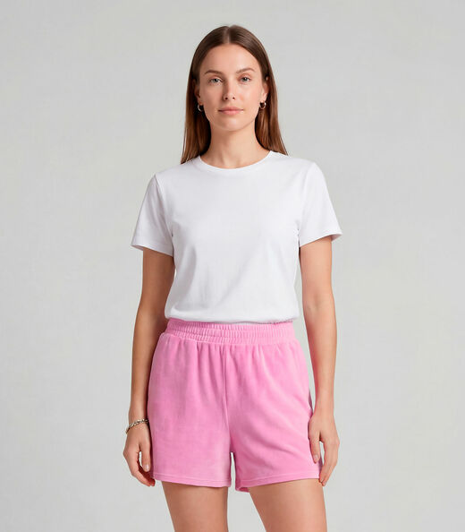Shorts Feminino Em Plush Infinita Cor Rosa