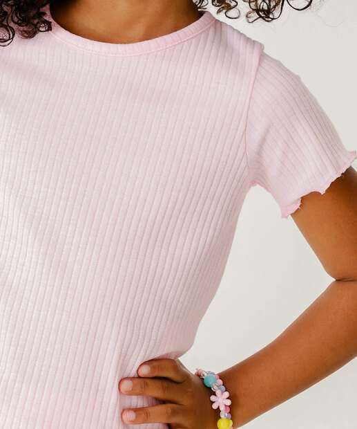 Blusa Infantil Canelada Manga Curta Tam 4 a 10