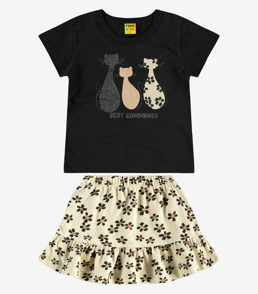 Conjunto Blusa com Saia infantil Rovi Kids Preto