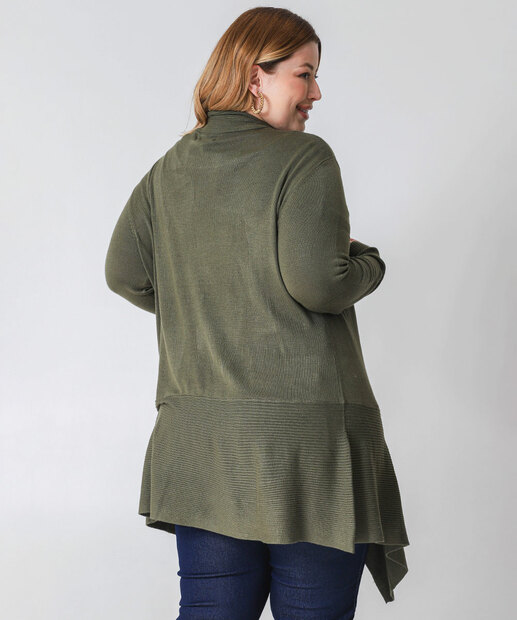 Cardigan Plus Size Feminino Alongado Marisa Verde