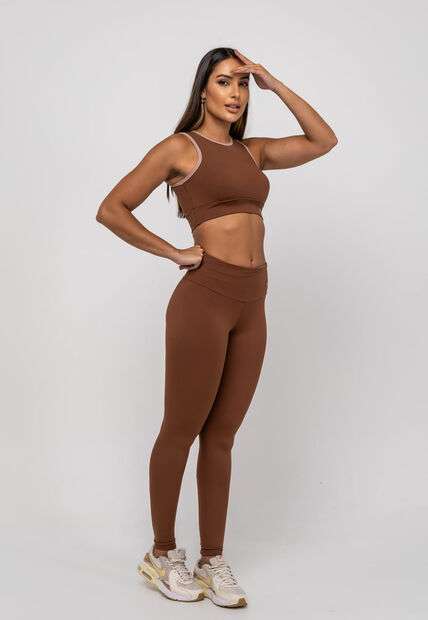 Top Suplex Poliamida Com Detalhes Viés Marrom Salvatore