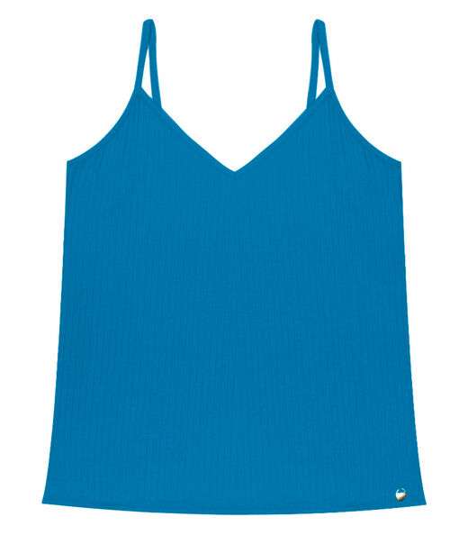 Blusa De Alça Feminina Ribana Canelada Rovitex Azul