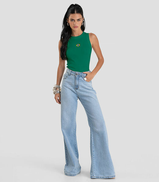 Regata Feminina em Ribana Canelada Brasil Dianna Verde