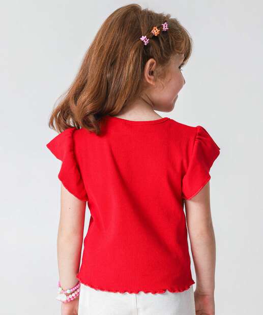 Blusa Infantil Canelada Flores Marisa Tam 4 a 10 Vermelha