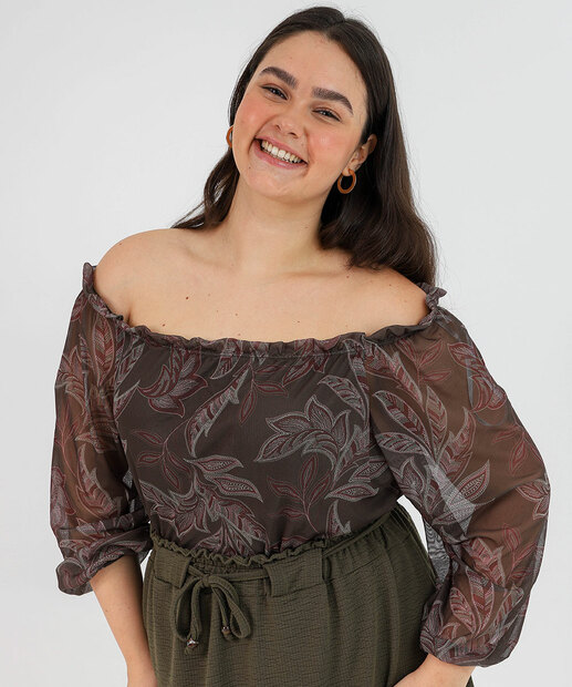 Image_Blusa Ciganinha Plus Size Feminina Manga 7/8 Marisa Verde
