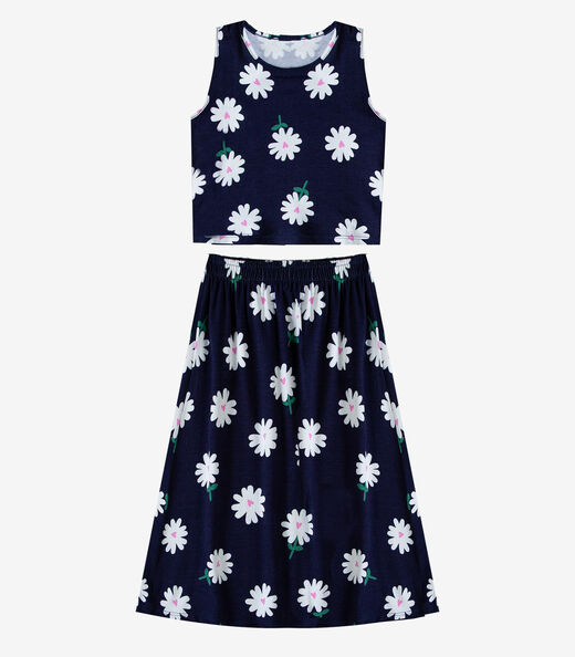 Conjunto Infantil Menina Saia e Regata Select Azul