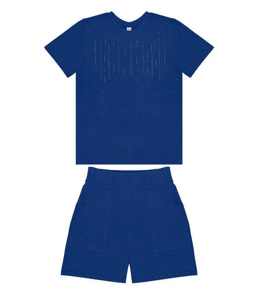 Conjunto Feminino Blusa Com Shorts Rovitex Azul