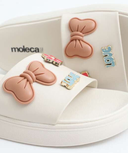 Chinelo Feminino Slide Laço Moleca Branco